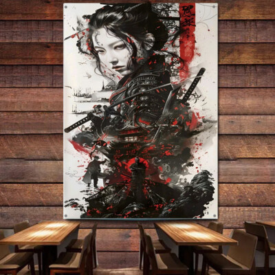 Japanese Samurai Wall Art Posters Vintage Geisha Ukiyoe Tattoo Banners ...