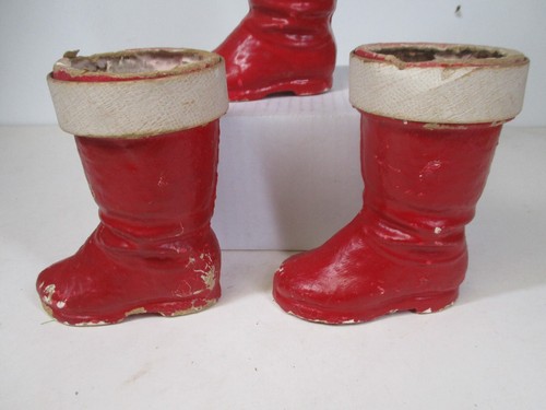 3 Vintage Red Mache Santa Boot Christmas Candy Containers - Picture 5 of 8
