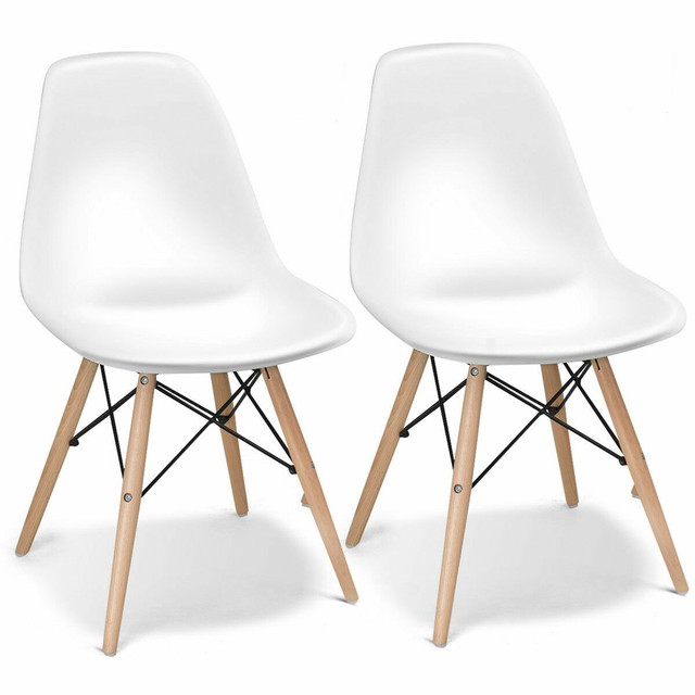 2 Pcs Mid Century Dining Chairs Wooden Legs Modern Armless Chair White Color For Sale Online