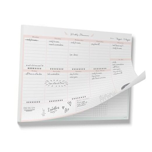 Desktop Weekly Planner Notepad | 60 Undated Tear-Off Pages | Schedule Daily