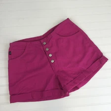 Gitano Denim Shorts Womens 14 Pink Fuchsia Retro Button Fly Cuffed Vintage 90s?