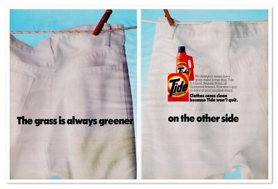 Print Ad Tide Detergent Grass is Greener Vintage 1986 2-Page Advertisement
