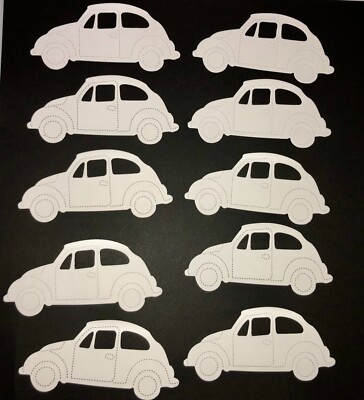 10 BEETLE CAR cardstock paper die cut embellishments