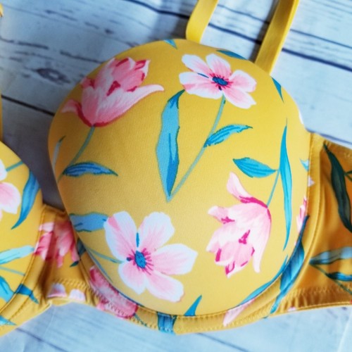 Pink Victorias Secret Wear Everywhere Lightly Lined Bra 36C Yellow Floral - Picture 2 of 7