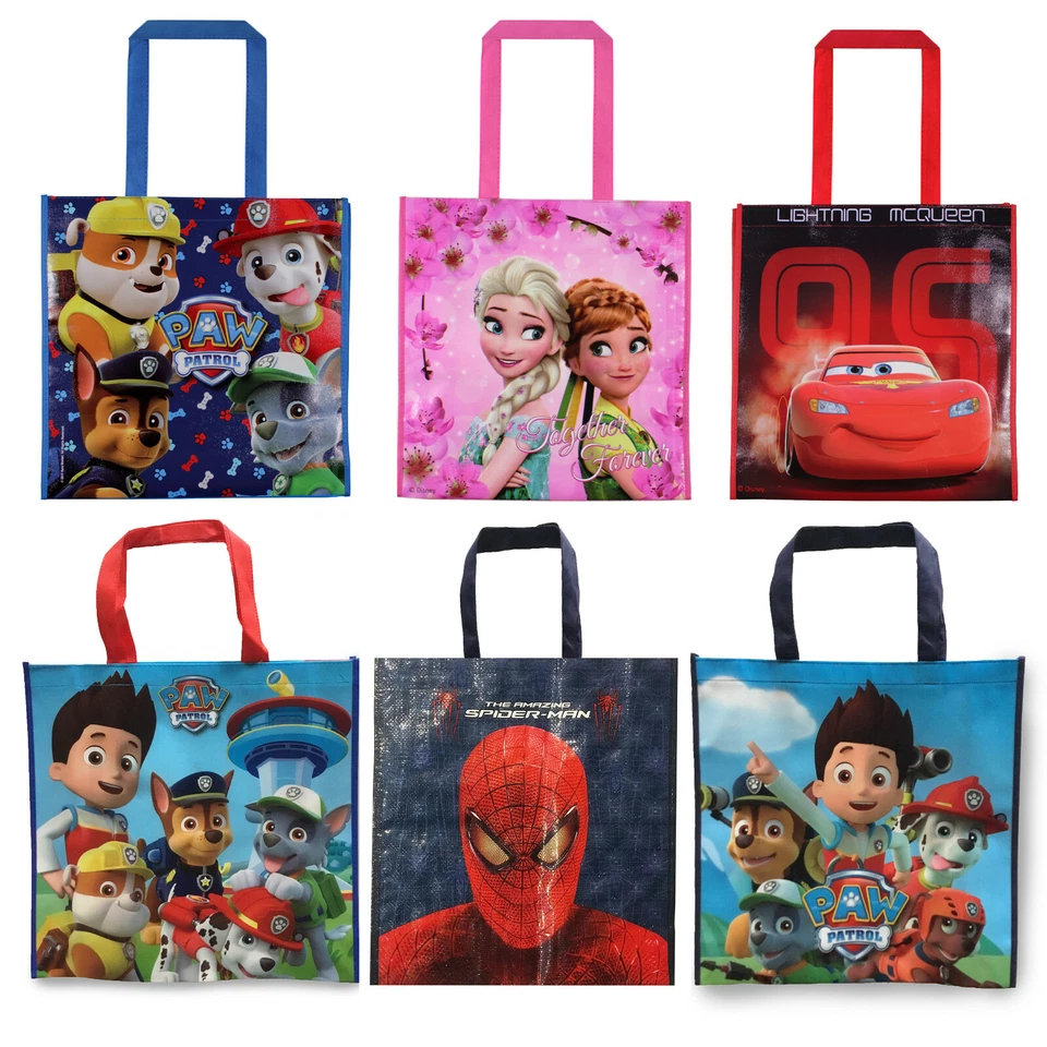 KIDS REUSABLE SHOPPING / TOTE / GIFT BAG - PAW PATROL CARS SPIDERMAN FROZEN