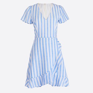 blue and white striped wrap dress