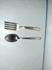 Vtg/Antique Holmes  Edward's Baby/Child Inlaid Spoon  Fork Set IS Silverplate