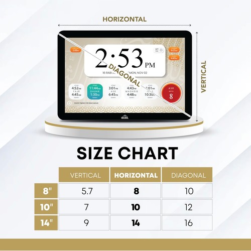 8" Digital Azan Clock with WiFi, Dynamic Touch Screen, Worldwide Prayer Times... - Picture 8 of 9