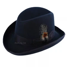 Men Bruno Capelo Dress Formal Hat Australian Wool Homburg Godfather Navy