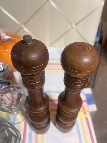 Catalina Eichenholz Salzstreuer und Pfeffermühle Set Mahlwerk 11" MCM Vintage - Bild 4 von 4