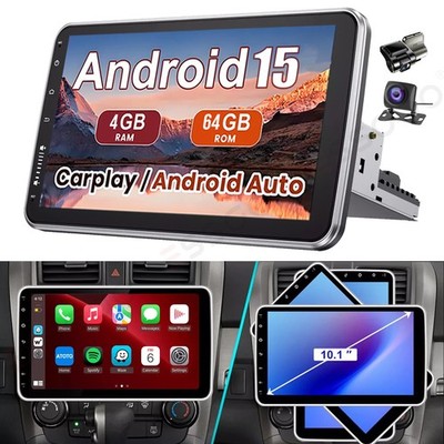 Single 1DIN Rotatable Screen 10'' DVR&AHD Car Stereo Radio GPS 4+64G Head Unit BT