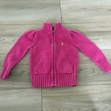 Ralph Lauren Kids Pink Zip Up Sweater Polo Pony Green Collar 2T