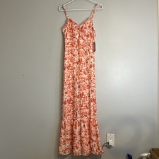 NWT Chelsea Sleeveless Coral Tiered Maxi Dress Sz S Sundress Summery Drawstring