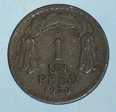 1950 Chile 1 Un Peso World Coin - KM# 179