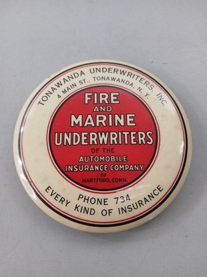 1920s Fire & Marine Underwriters Pocket Mirror Advertising Tonawanda New York