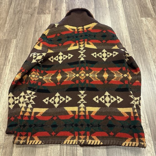 MAGLIONE CARDIGAN LANA MARRONE LAUREN RALPH LAUREN AZTEC NATIVO LAVORATO A MANO TAGLIA S (92) - Foto 2 di 5