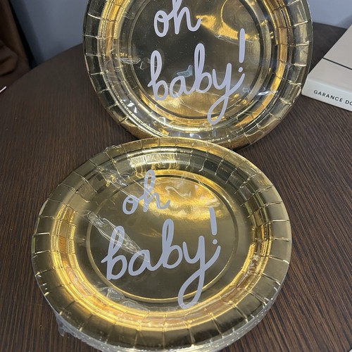 Spritz “ Oh Baby” Snack/dessert Plates Baby Shower Gold New 20ct 2pk - Picture 1 of 3