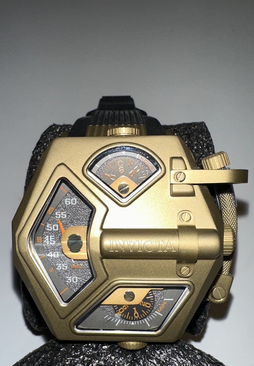 48mm QUAD Gold STEALTH RAIDER Black Band Auto & Quartz AKULA