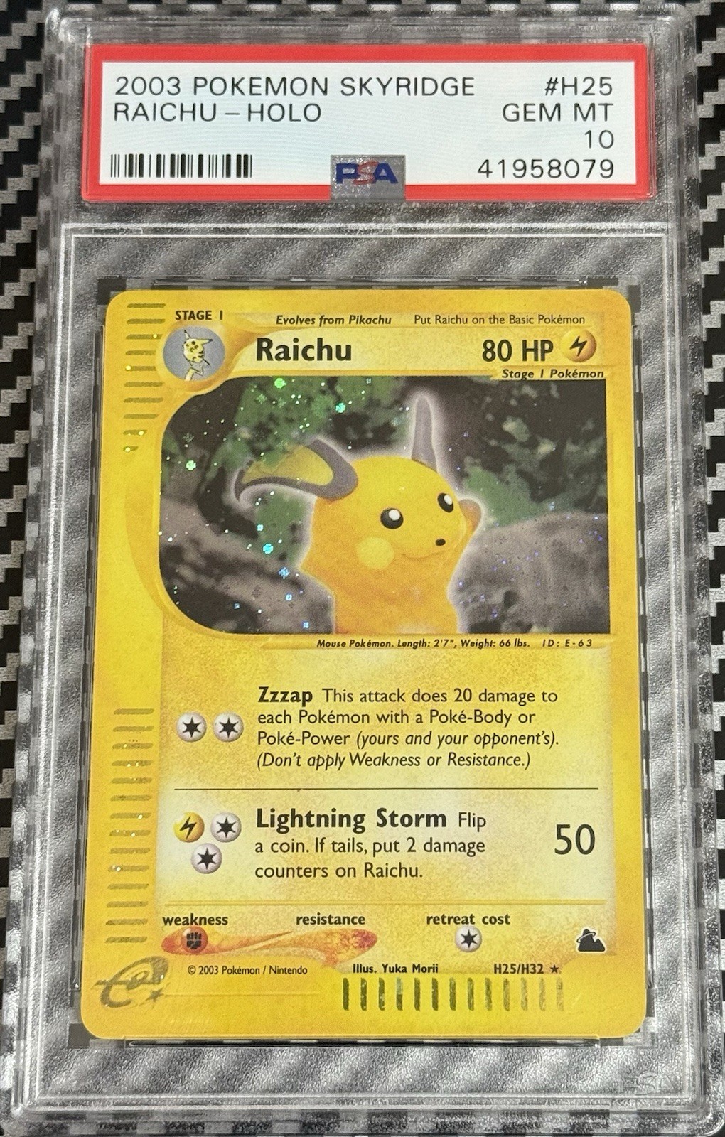 2003 Pokemon Skyridge # H25 Raichu Holo PSA 10 Card! GEM MINT! Trusted Seller!