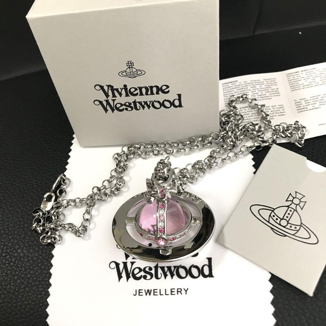 Vivienne Westwood Small Orb Necklace Pendant Pink Silver 4.5 Vivienne Westwood Small Orb Necklace Pendant Pink Silver 4.5