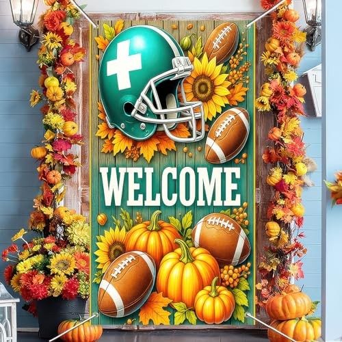 Herbst Willkommen Tür Abdeckung Erntedank Hintergrund Sonnenblume Kürbis Fußball Motiv - Bild 7 von 7