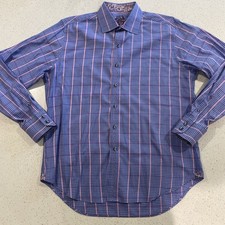 Robert Graham Shirt Mens L Classic Fit Geometric Long Sleeve Flip Cuff Blue