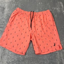 Nautica Mens XL Swim Trunks Coral Pink Anchor Print Mesh Lined Board Shorts