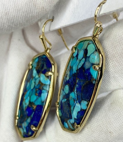 Pendientes colgantes Kendra Scott Elle en bronce veteado lapislázuli turquesa magnesita - Imagen 5 de 10