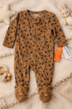 Carter  s Brown Leopard Fleece Footed Sleeper 6M Baby Girl Pajamas NWT