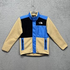 The North Face Fleece Jacket Boys Large 12 Blue Tan Full Snap Hooded NF0A82SY