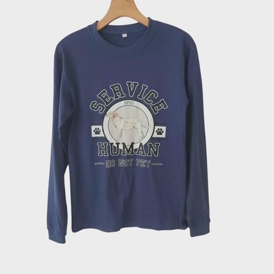 Service Human Do Not Pet T-Shirt Dog Lover T-Shirt Long Sleeve Blue Small NEW 