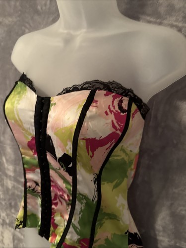 Bebe Silk Corset Top Bustier Silk Size L Multicolor Lace Up Fairy Coquette Sexy - Picture 3 of 10
