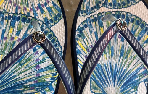 Damen-Flip-Flops 9 Brighton Surf blau bunt Surfen Strand Sommer Schmuck 2"-Sohle - Bild 7 von 10