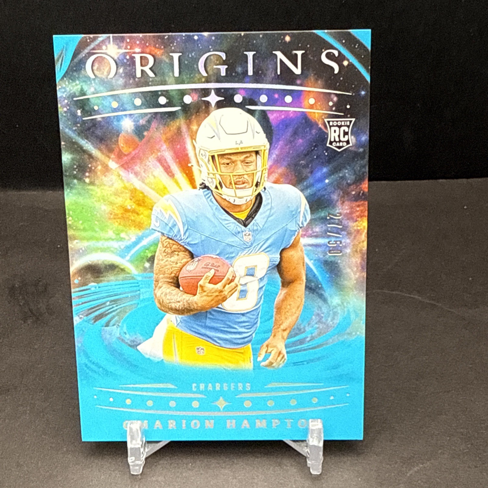 Omarion Hampton 2025 Panini Origins RC #134 Turquoise SP 27/50 LA Chargers BS4