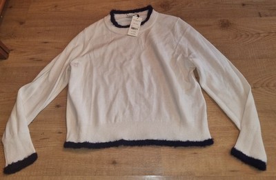 Jumper Knit Sweater By L.K. Bennett London TK Annie Size XL White Navy NEW