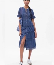 Gap X LoveShackFancy Denim Tiered Midi Dress Size S NWT Western Coastal Cowgirl