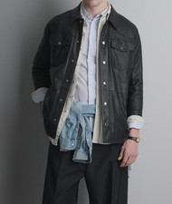 Black Shirt Leather Jacket for Men Pure Lambskin Custom Made Size S M L XXL 3XL