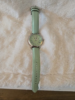 Green Jade Fossil Watch Leather Strap Bq1235 Needs Battery