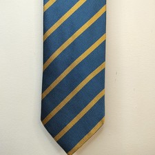Ermenegildo Zegna Neck Tie Striped Silk Cotton Blue Gold Italy 3.5" x 60"