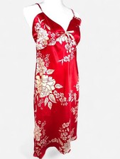 Vintage Y2K Red Floral Satin Slip Dress, Size Medium