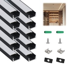 10-Pack 3.3ft U-Shape Black Led Strip Light Diffuser, Aluminum Channel with M...