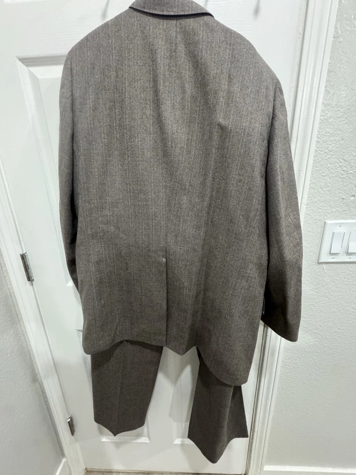 Terno Vintage LANVIN Masculino Marrom Listra de Giz Lã Frente Plana Dinheiro Antigo, - Imagem 2 de 4