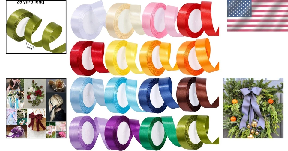 Assorted 16 Colors Satin Ribbon - 400 Yards Total, 1 Inch Wide for All Occasions - Image 2 of 4