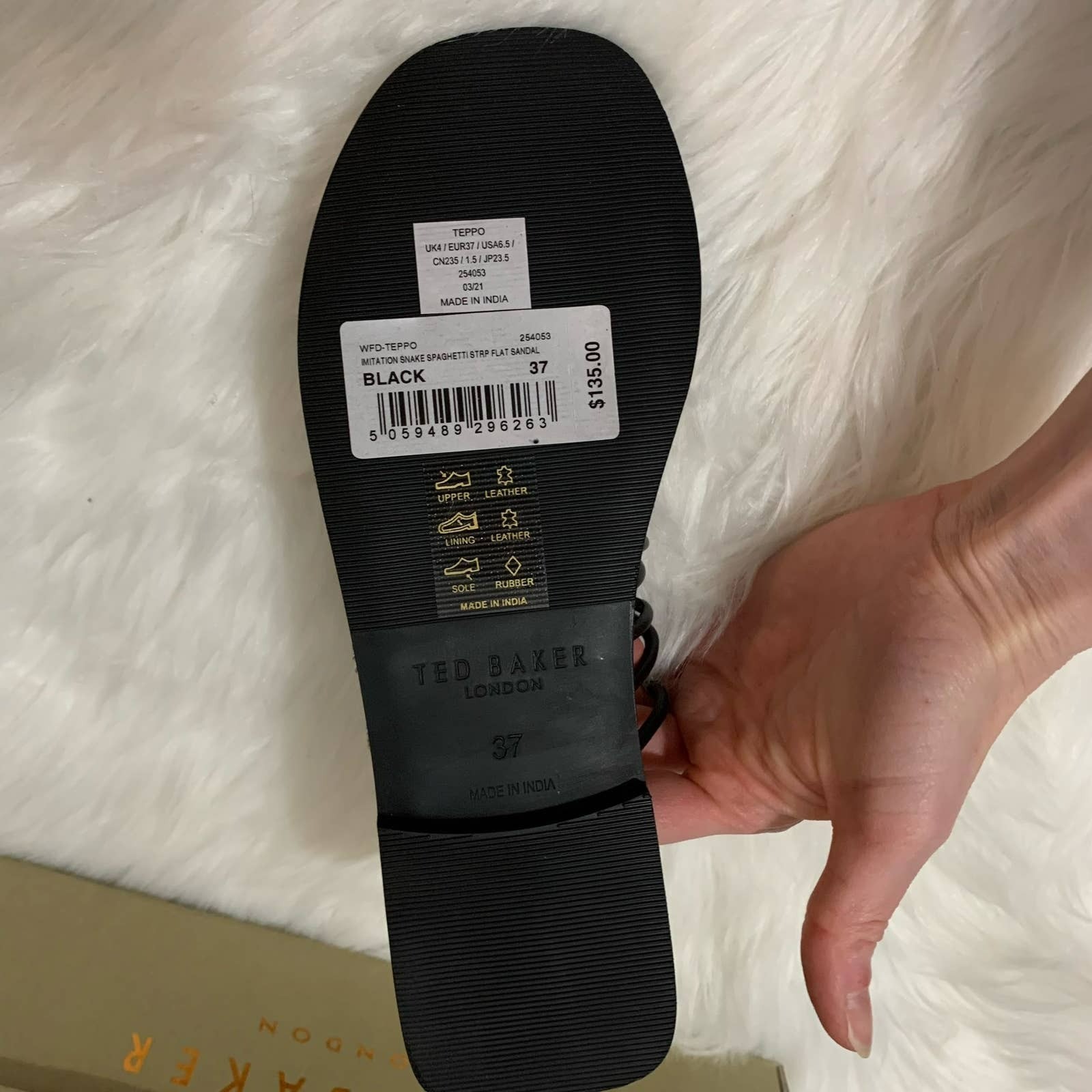 Ted Baker Teppo Snake Print Spaghetti Strap Flat Sandal Size 6.5 New in ...
