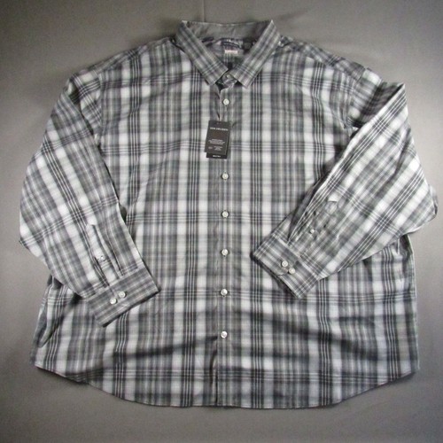 Van Heusen Shirt Mens Four Extra Large Big Tall Gray Plaid Button Down Casual - Picture 2 of 13