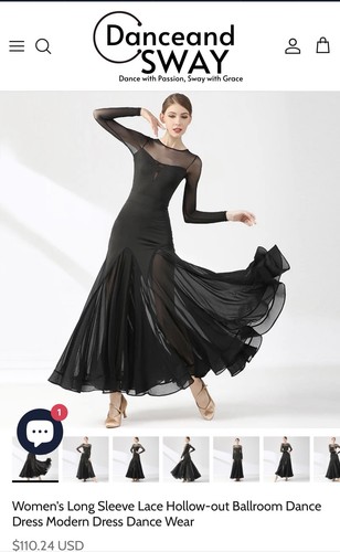 Dance & Sway Black Ballroom Dance Dress Size Large Full Skirt Sheer Long Sleeve - Picture 9 of 14