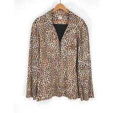 Chico's Women Blazer 4 2XL Hook Eye Front Tan Leopard Print Animal Stretch