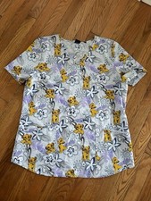 Disney Scrub Top Women's Size: Medium Blue V Neck Short Sleeve Lion King Simba