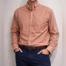 LL Bean Wrinkle Resistant Oxford Shirt 17 34 Salmon Button Down Cotton