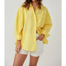 We the Free People Happy Hour Stripe Top Size Medium Yellow Button Up Beachy